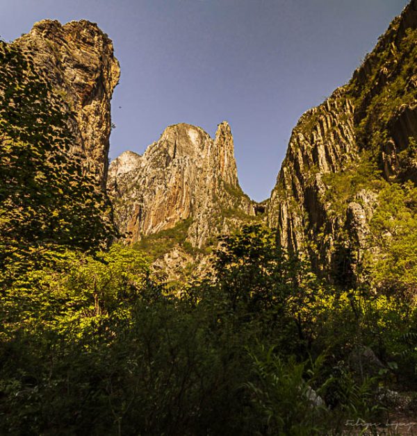 Montaña cielo arboles arbustos. Ventana al cielo.