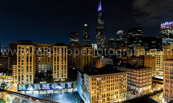 Fotografía nocturna skyline Chicago. Venta fotografia nocturna