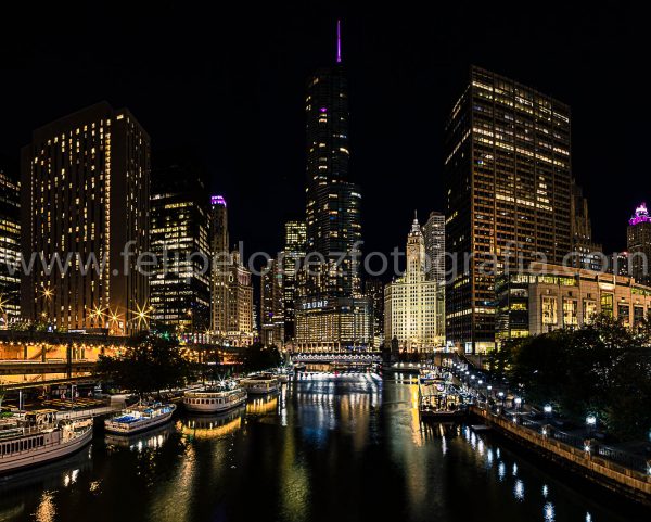 Foto nocturna Rio Chicago. Venta fotografia paisaje