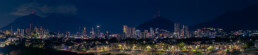 cielo azul, nocturna, monta&ntilde;as, edificios, luces, san pedro garza garcia, nuevo leon, mexico.